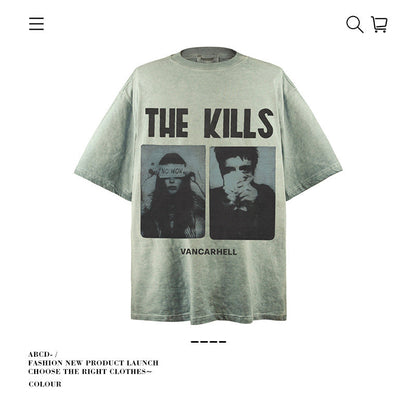 American vintage street T-shirt pure cotton retro men's and women's summer loose