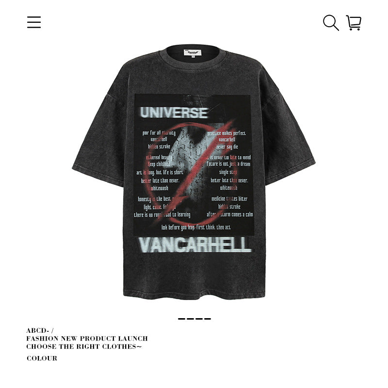 American vintage street T-shirt large size retro men's summer loose