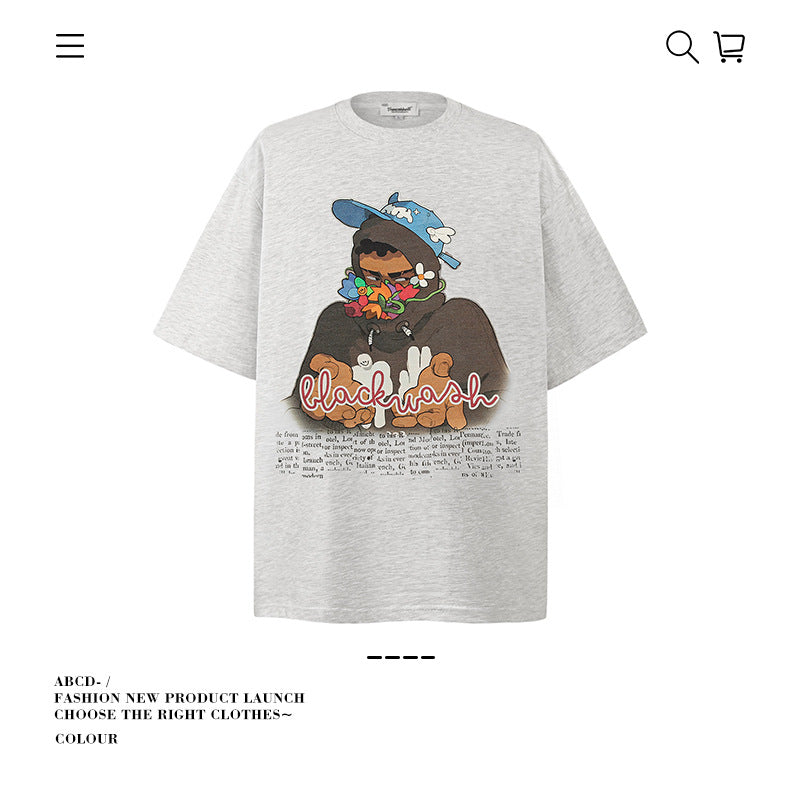 American vintage street T-shirt cotton men loose summer