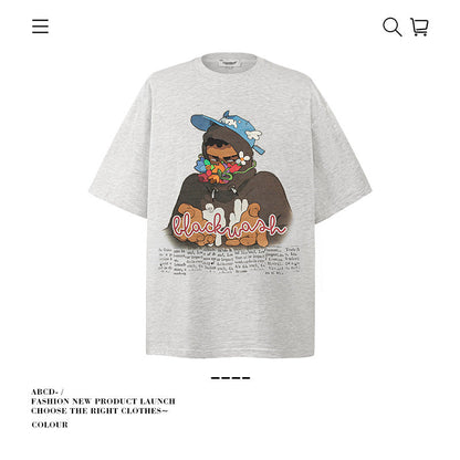 American vintage street T-shirt cotton men loose summer