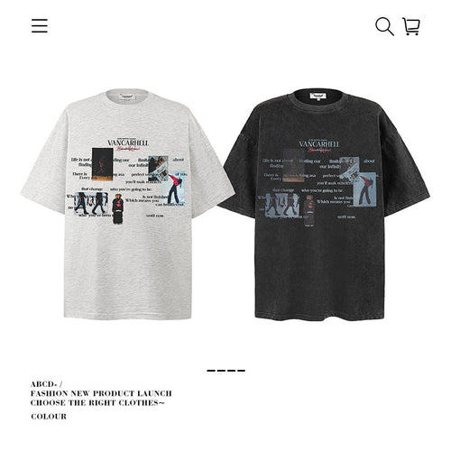 American vintage street T-shirt pure cotton retro men's and women's summer loose half sleeves