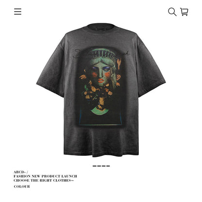 American vintage street T-shirt pure cotton retro men's and women's summer loose half sleeves