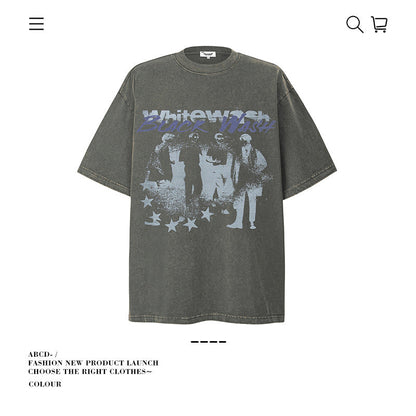 American vintage street T-shirt cotton character print men and women summer loose