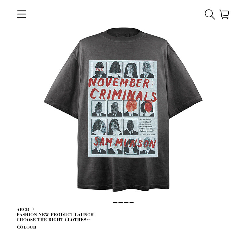 American vintage street T-shirt cotton vintage character print men and women summer loose