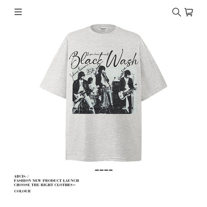 American vintage street T-shirt pure cotton retro men's and women's summer loose