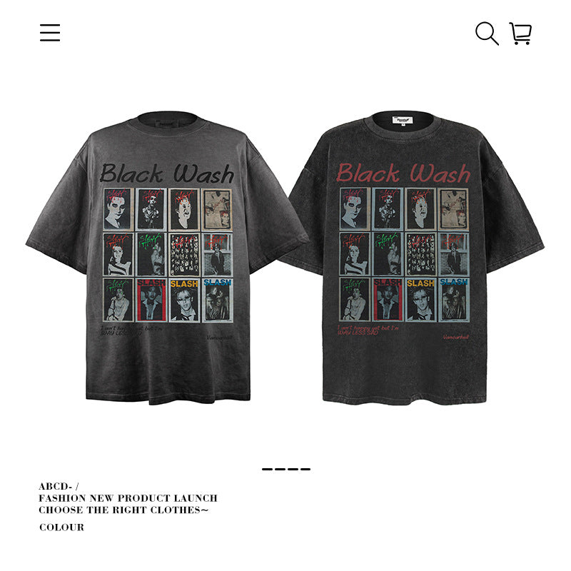 American vintage street T-shirt pure cotton retro men's and women's summer loose