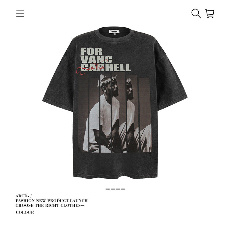 American vintage street T-shirt men's loose spring and summer half-sleeved shirt