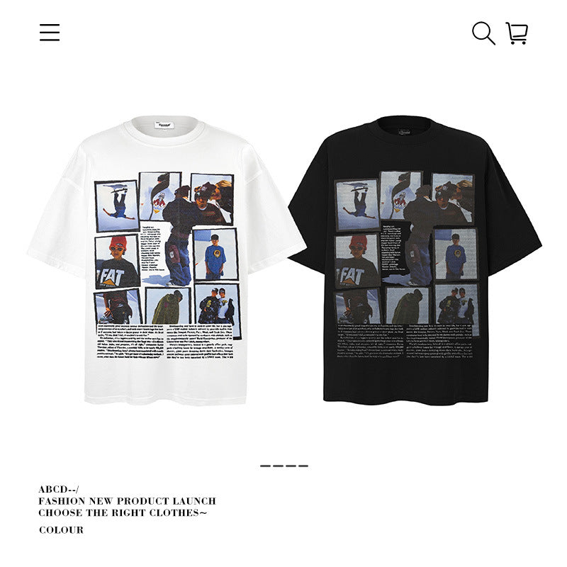 American vintage street T-shirt retro men's loose top
