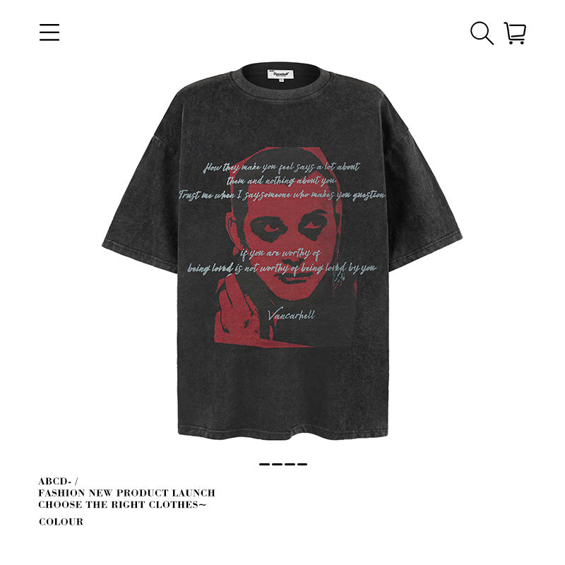 American vintage street T-shirt pure cotton retro men's and women's summer loose