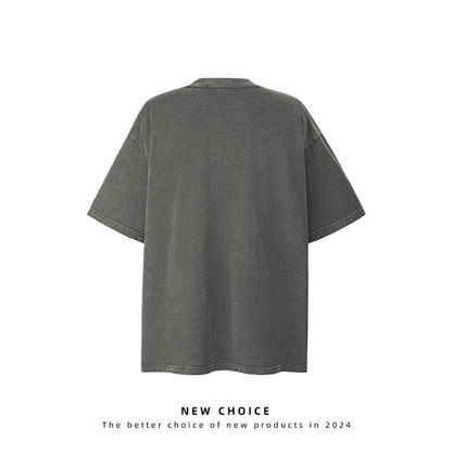 American vintage street T-shirt retro men's summer loose half-sleeved shirt