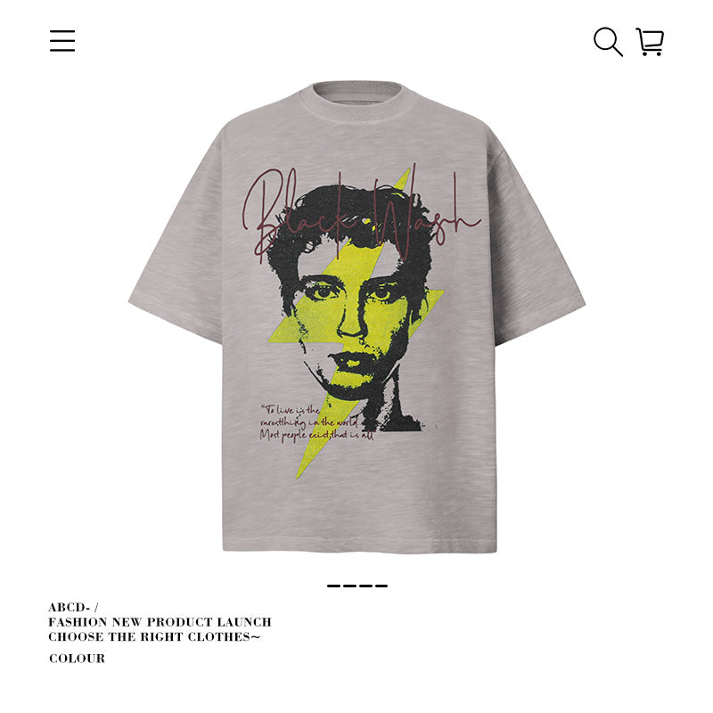 American vintage street T-shirt pure cotton retro men's and women's summer loose