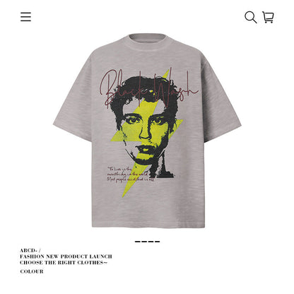 American vintage street T-shirt pure cotton retro men's and women's summer loose