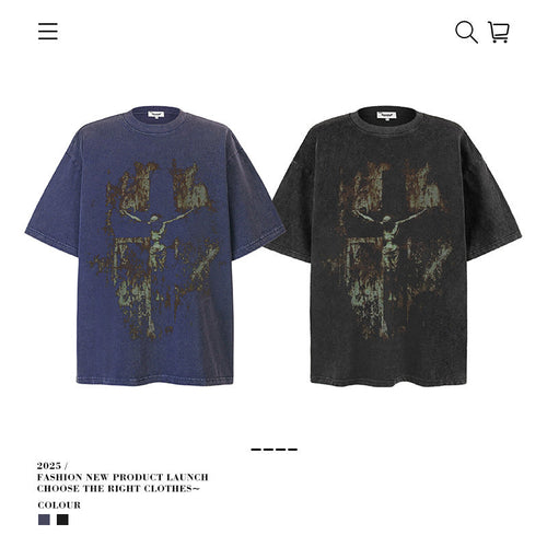 American vintage street T-shirt pure cotton men's and women's summer loose retro half-sleeves
