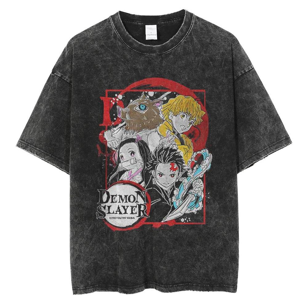 2024Men Vintage Black T Shirt Streetwear Harajuku Anime Print