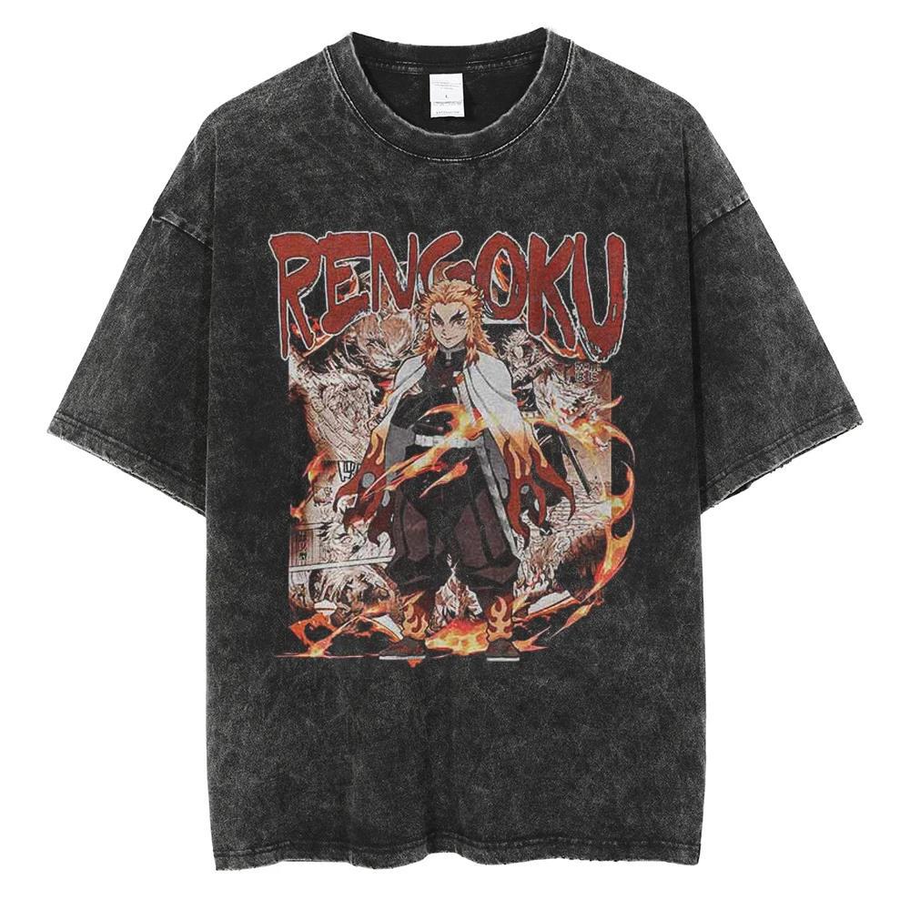 2024Men Vintage Black T Shirt Streetwear Harajuku Anime Print