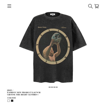 American vintage street T-shirt men's summer loose