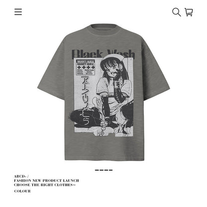American vintage street T-shirt pure cotton men's and women's summer loose