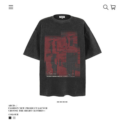 American vintage street T-shirt summer men's loose pure cotton