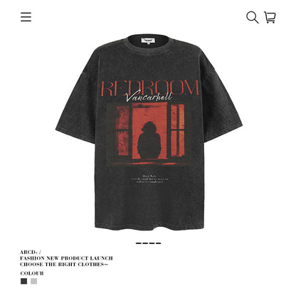 American vintage street T-shirt summer men's loose pure cotton