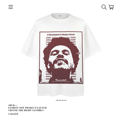 American vintage street T-shirt pure cotton retro men's and women's summer loose
