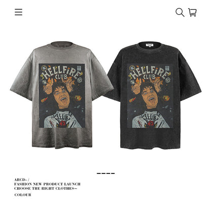 American vintage street T-shirt pure cotton men's and women's summer loose