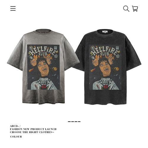 American vintage street T-shirt pure cotton men's and women's summer loose