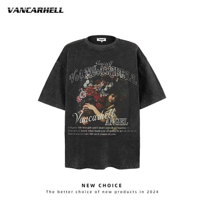 American vintage street T-shirt retro men's summer street loose half-sleeved shirt