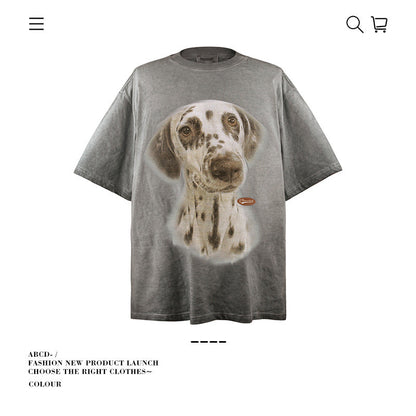 American vintage street T-shirt cotton vintage Doberman print men's summer loose