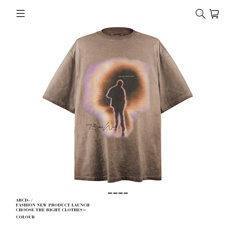 American vintage street T-shirt pure cotton retro men's and women's summer loose