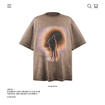 American vintage street T-shirt pure cotton retro men's and women's summer loose