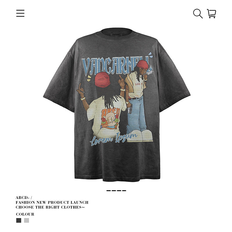 American vintage street T-shirt men's loose top