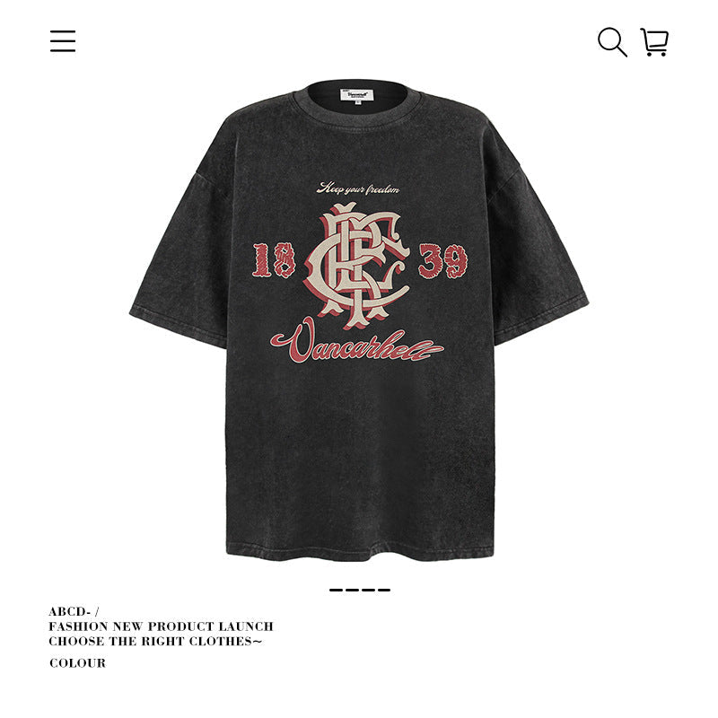 American vintage street T-shirt pure cotton retro men's and women's summer loose