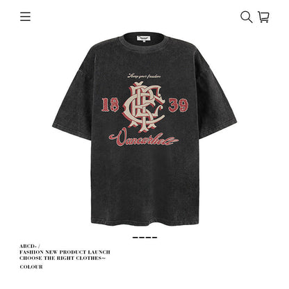 American vintage street T-shirt pure cotton retro men's and women's summer loose
