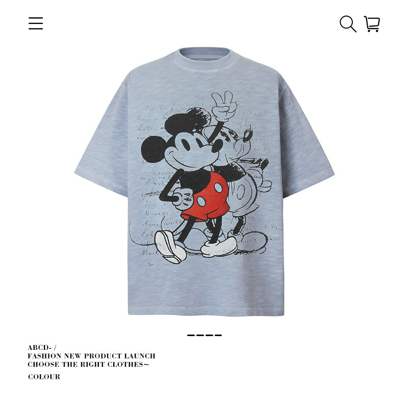 American vintage street T-shirt pure cotton men's and women's summer loose