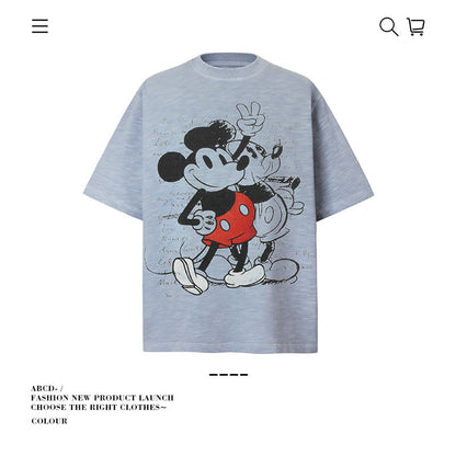 American vintage street T-shirt pure cotton men's and women's summer loose