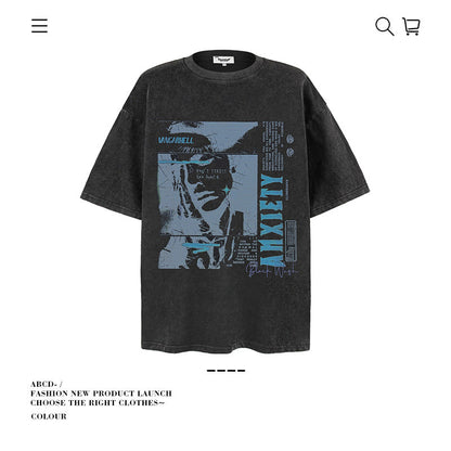 American vintage street T-shirt pure cotton retro men's and women's summer loose