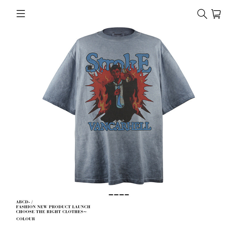 American vintage street T-shirt pure cotton men and women loose