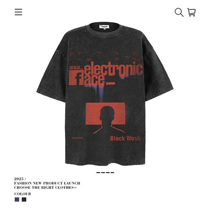 American vintage street T-shirt summer men's loose pure cotton