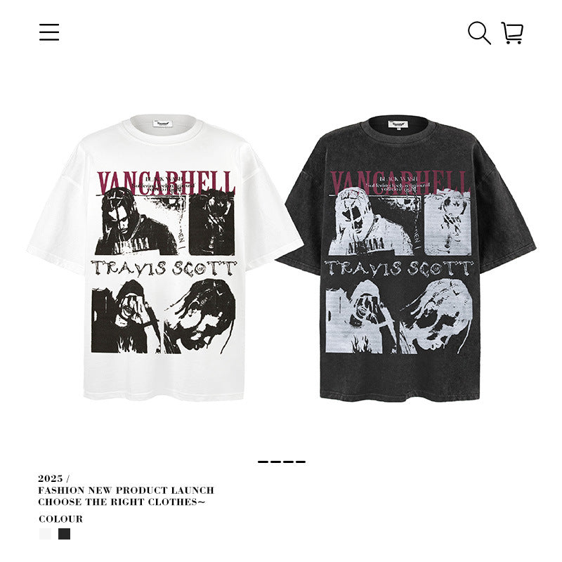 American vintage street T-shirt loose cotton men's vintage