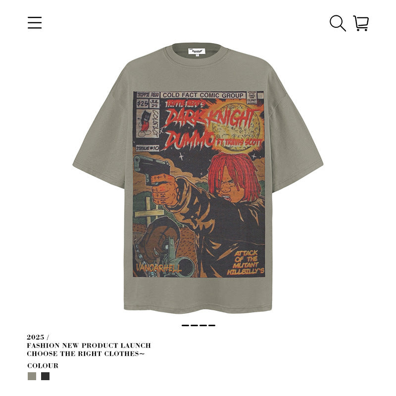 American vintage street T-shirt pure cotton retro men's and women's summer loose half sleeves