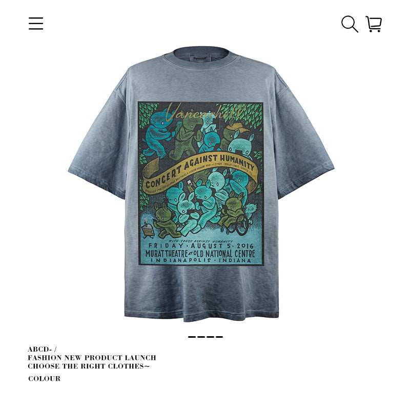 American vintage street T-shirt pure cotton men's and women's summer loose