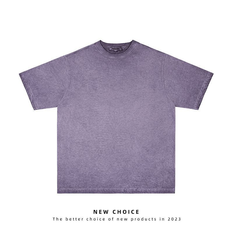 American vintage street T-shirt retro solid color men's loose half-sleeve shirt