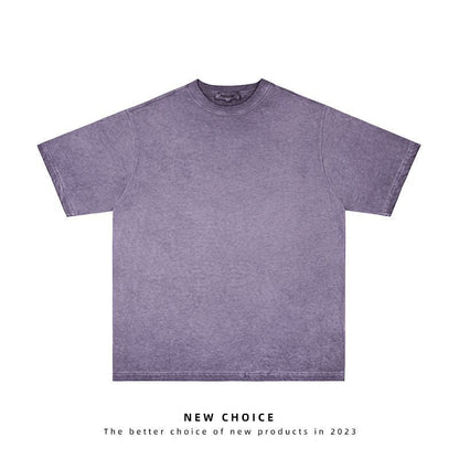 American vintage street T-shirt retro solid color men's loose half-sleeve shirt