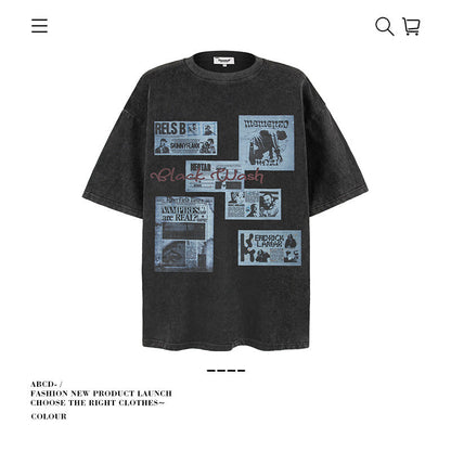 American vintage street T-shirt pure cotton retro men's and women's summer loose