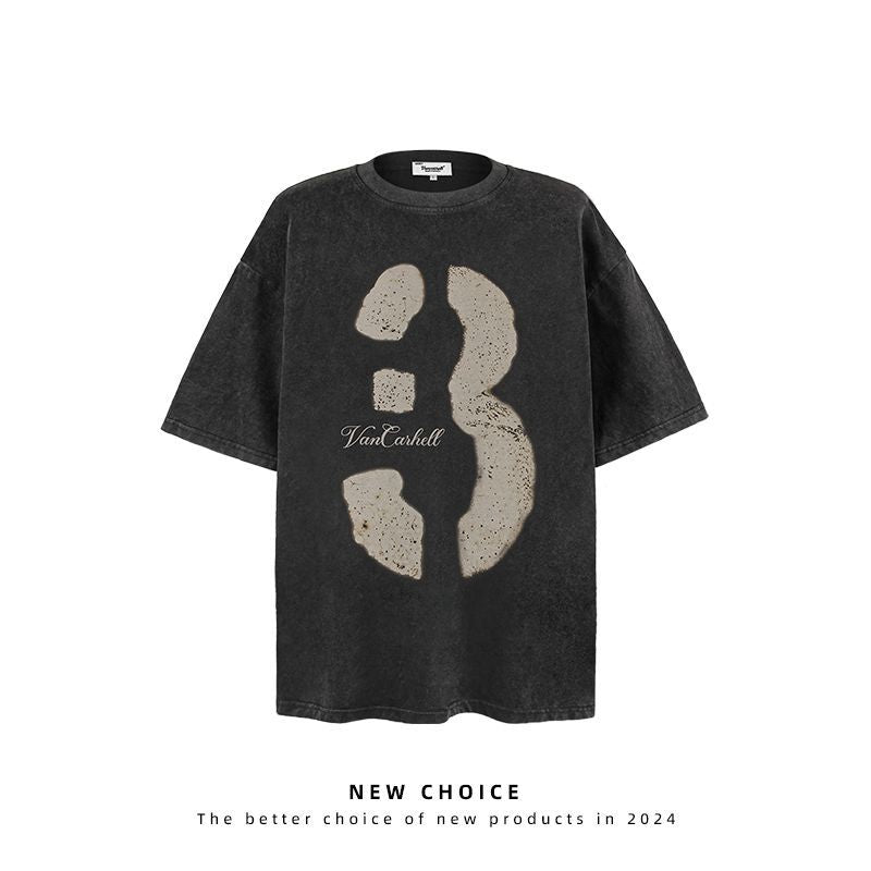 American vintage street T-shirt retro design men's summer loose half-sleeved shirt