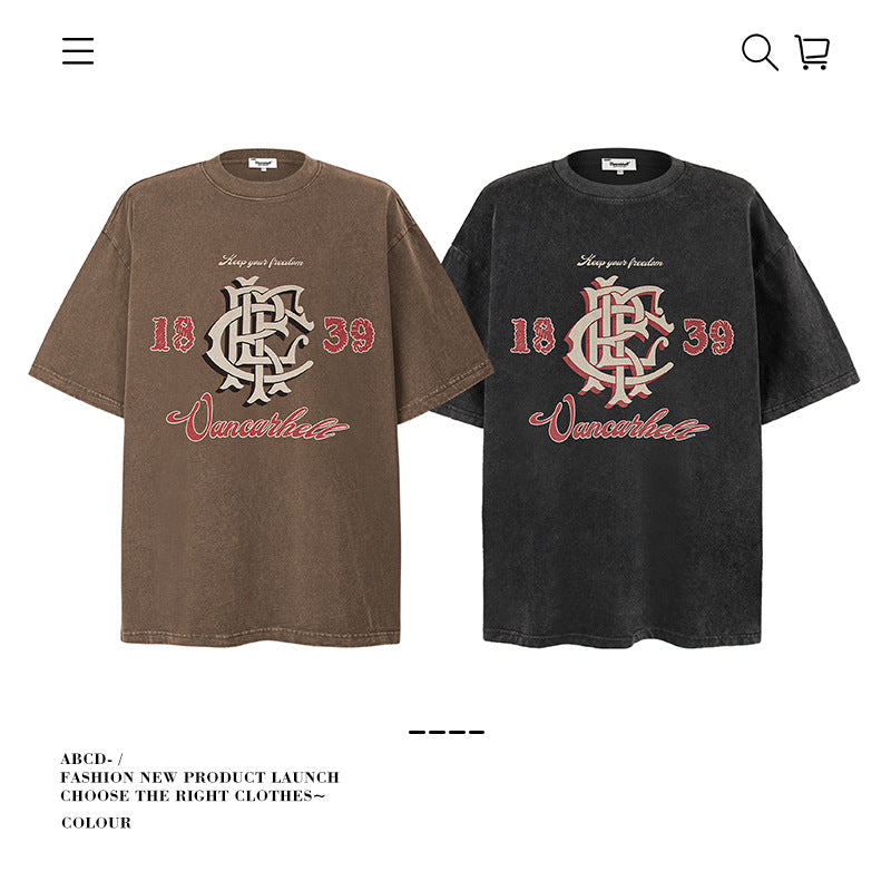 American vintage street T-shirt pure cotton retro men's and women's summer loose