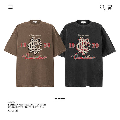 American vintage street T-shirt pure cotton retro men's and women's summer loose