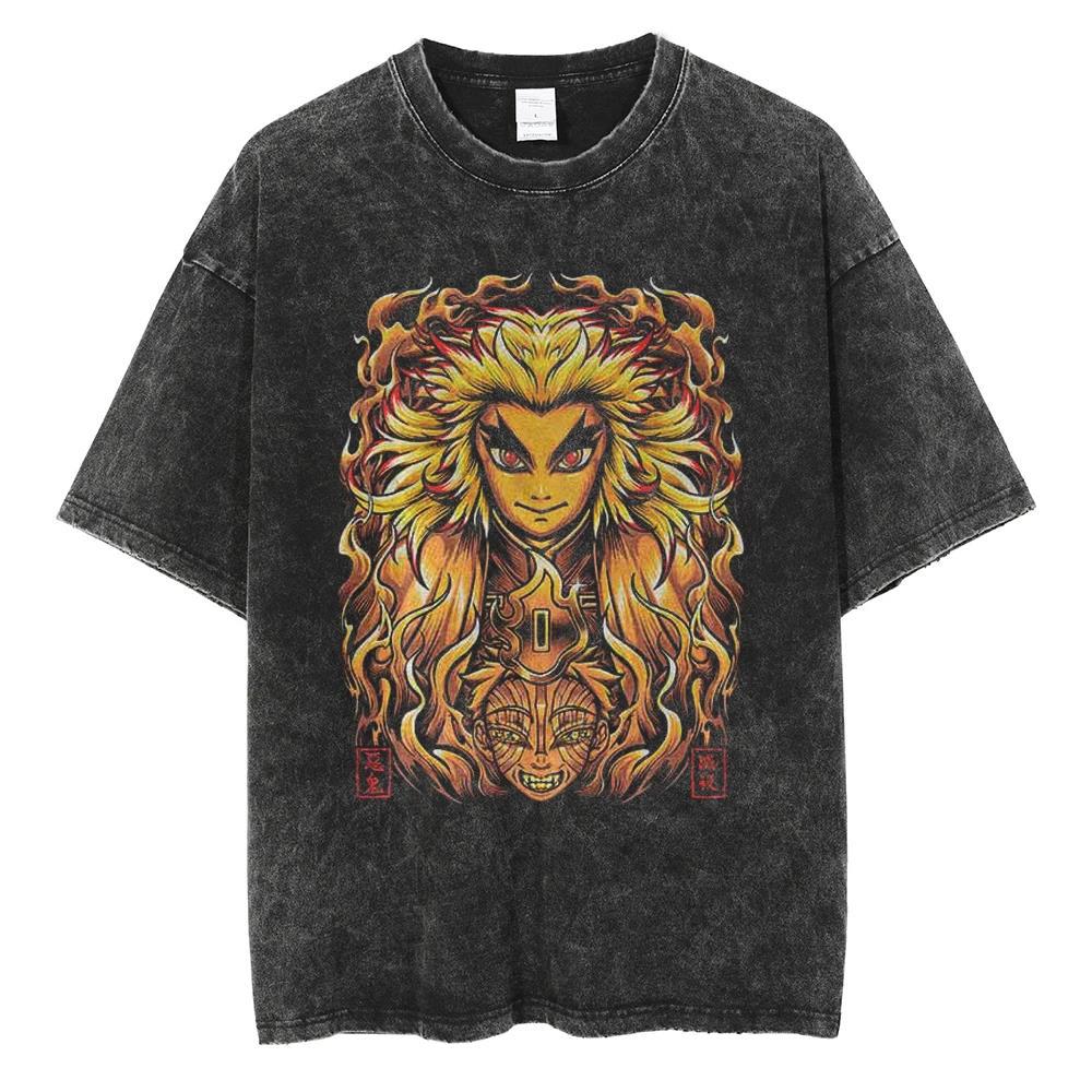 2024Men Vintage Black T Shirt Streetwear Harajuku Anime Print