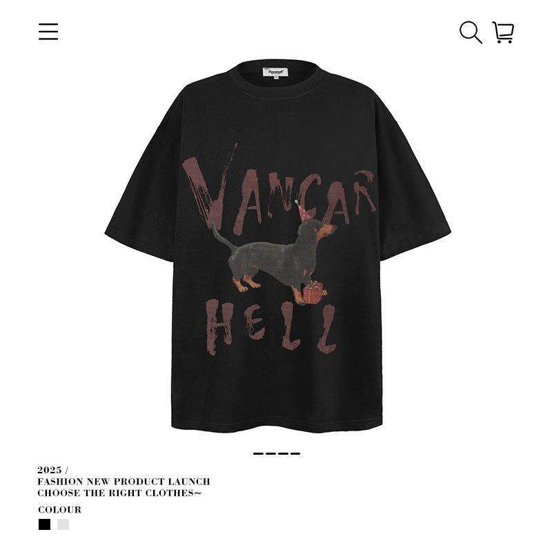 American vintage street T-shirt loose vintage pure cotton men and women summer