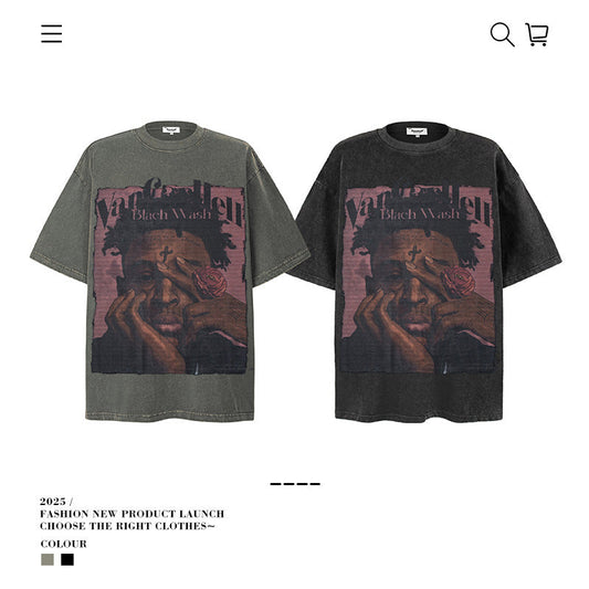 American vintage street T-shirt pure cotton retro men's and women's summer loose